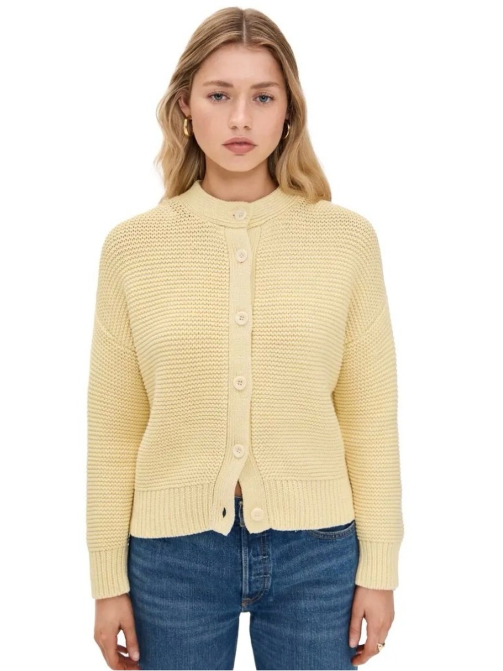 Light Yellow Button-Up Knit Sweater